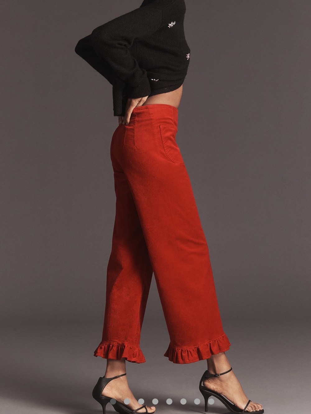 Anthropologie Colette Pants Maeve Cropped Wide Leg Ruffle Hem New 26 Red Velvet